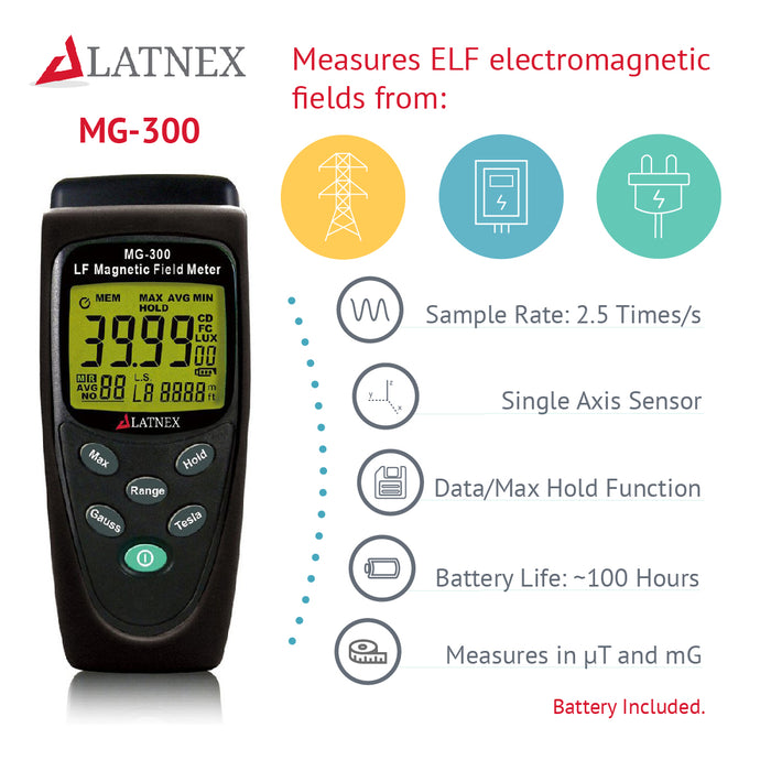MG-300: Gauss and Magnetic Field Meter EMF Meters - LATNEX